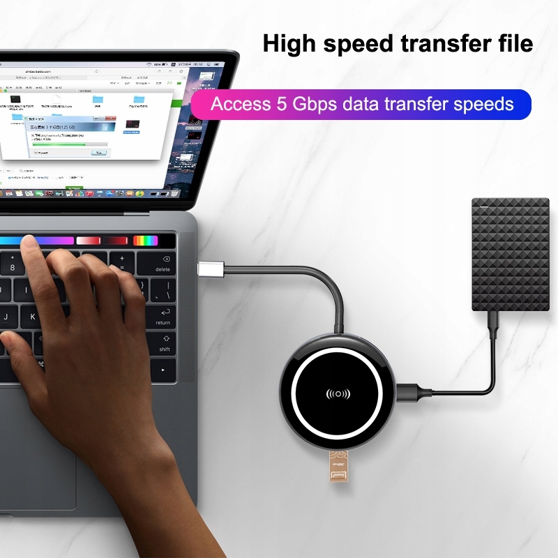 Ładowarka indukcja +adapter USB-C HUB 3.0 HDMI LAN