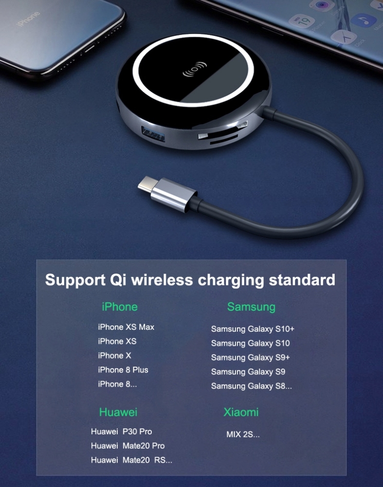Ładowarka indukcja +adapter USB-C HUB 3.0 HDMI LAN