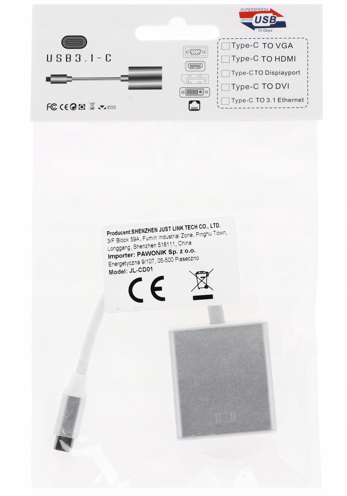 ADAPTER USB C do DVI 24+5 KABEL PRZEJŚCIÓW MacBook