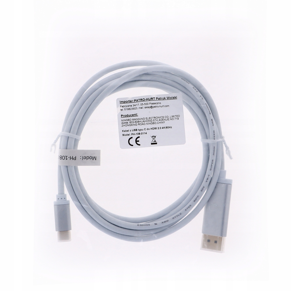 Kabel USB C do DISPLAYPORT 1,8M DP 4K Thunderbolt