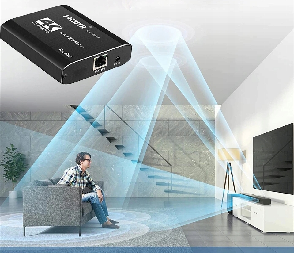 EXTENDER KONWERTER HDMI LAN SKRĘTKA RJ45 120M IR