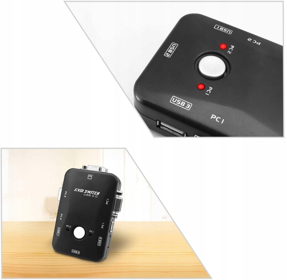 Przełącznik KVM VGA 2x1 Switch 3xUSB HUB BOX