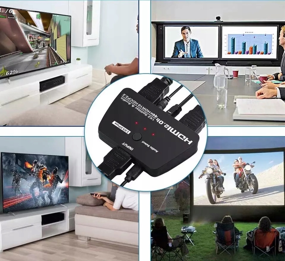 SPLITTER HDMI 1x2 HDCP 2.2 EKSTRAKTOR AUDIO 4K/60