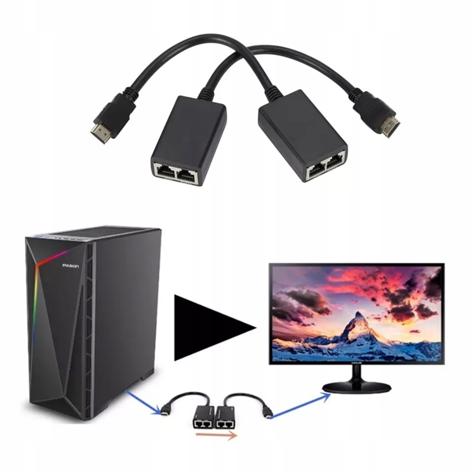 KABEL KONWERTER HDMI na LAN PO SKRĘTCE RJ45 30M