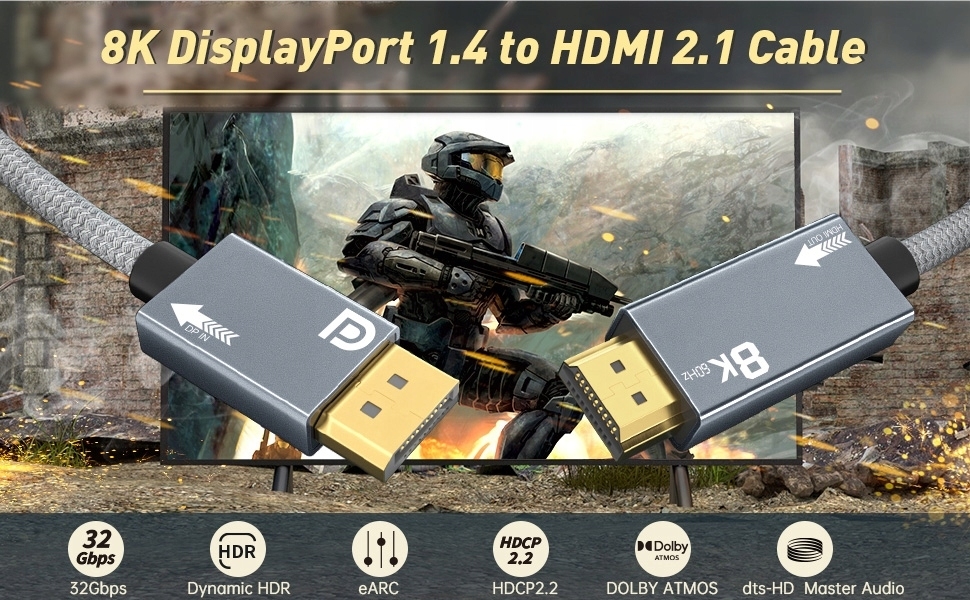 KABEL DISPLAYPORT - HDMI 2.1 ADAPTER DP 8K 4K120HZ