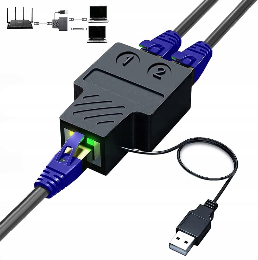 SPLITTER LAN 1x2 ADAPTER ROZGAŁĘŹNIK RJ45 100 Mbps