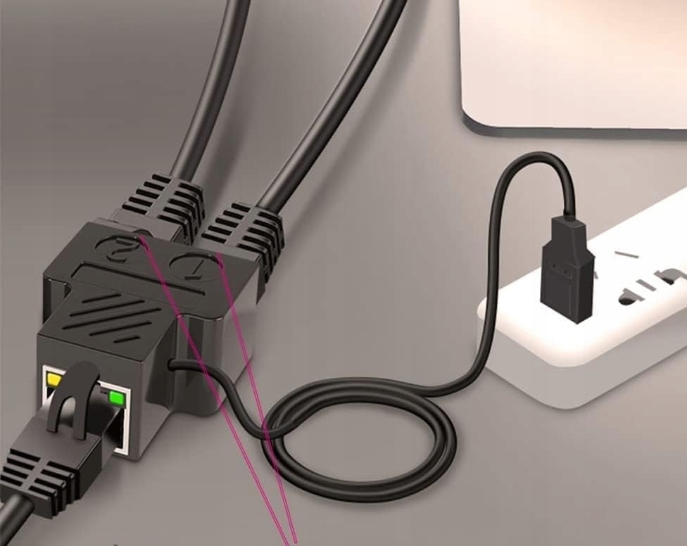 SPLITTER LAN 1x2 ADAPTER ROZGAŁĘŹNIK RJ45 100 Mbps