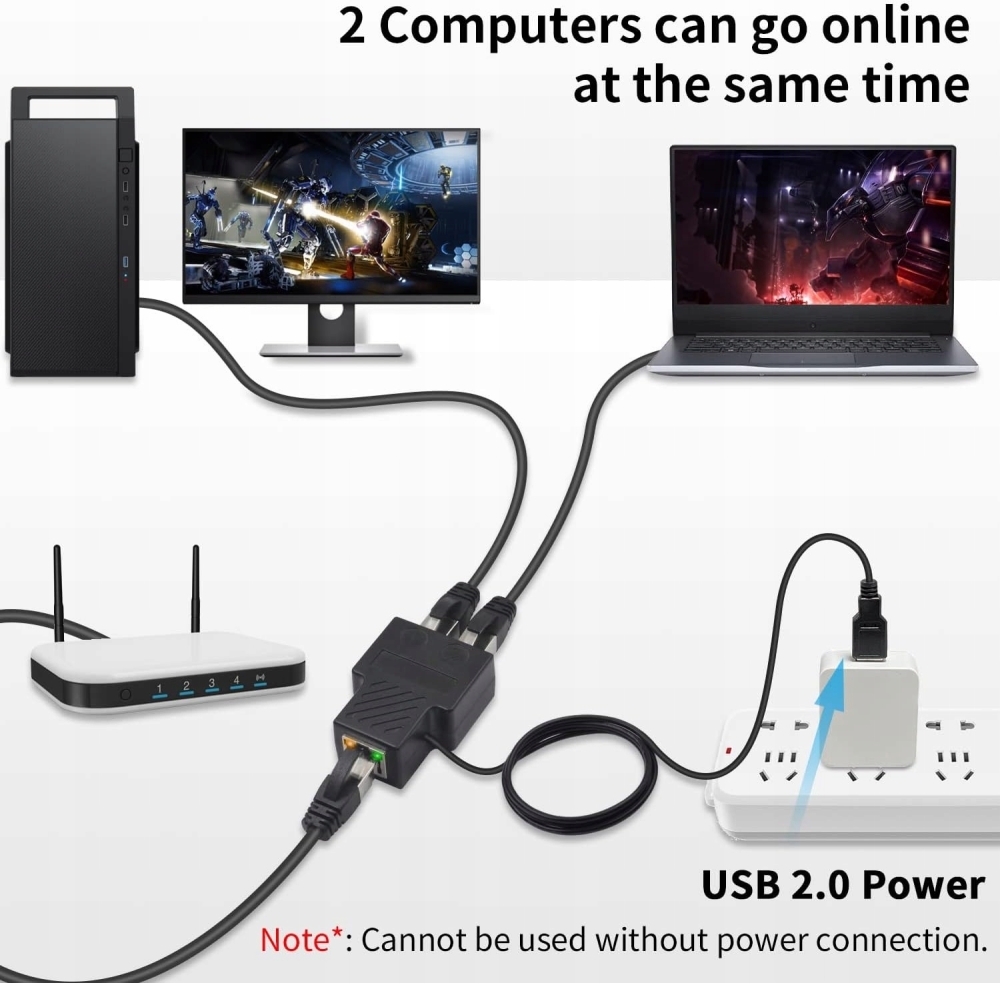 SPLITTER LAN 1x2 ADAPTER ROZGAŁĘŹNIK RJ45 100 Mbps