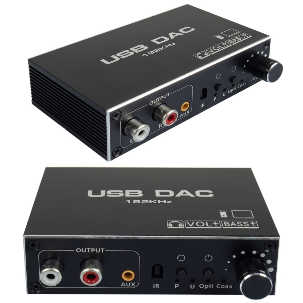 KONWERTER AUDIO USB DAC TOSLINK COAXIAL CINCH AUX WZMACNIACZ REGULACJA BASS