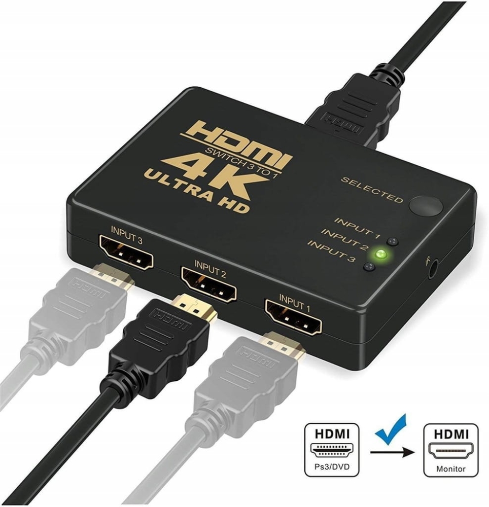 SWITCH 3x HDMI PRZEŁĄCZNIK ROZDZIELACZ ULTRA HD 4K
