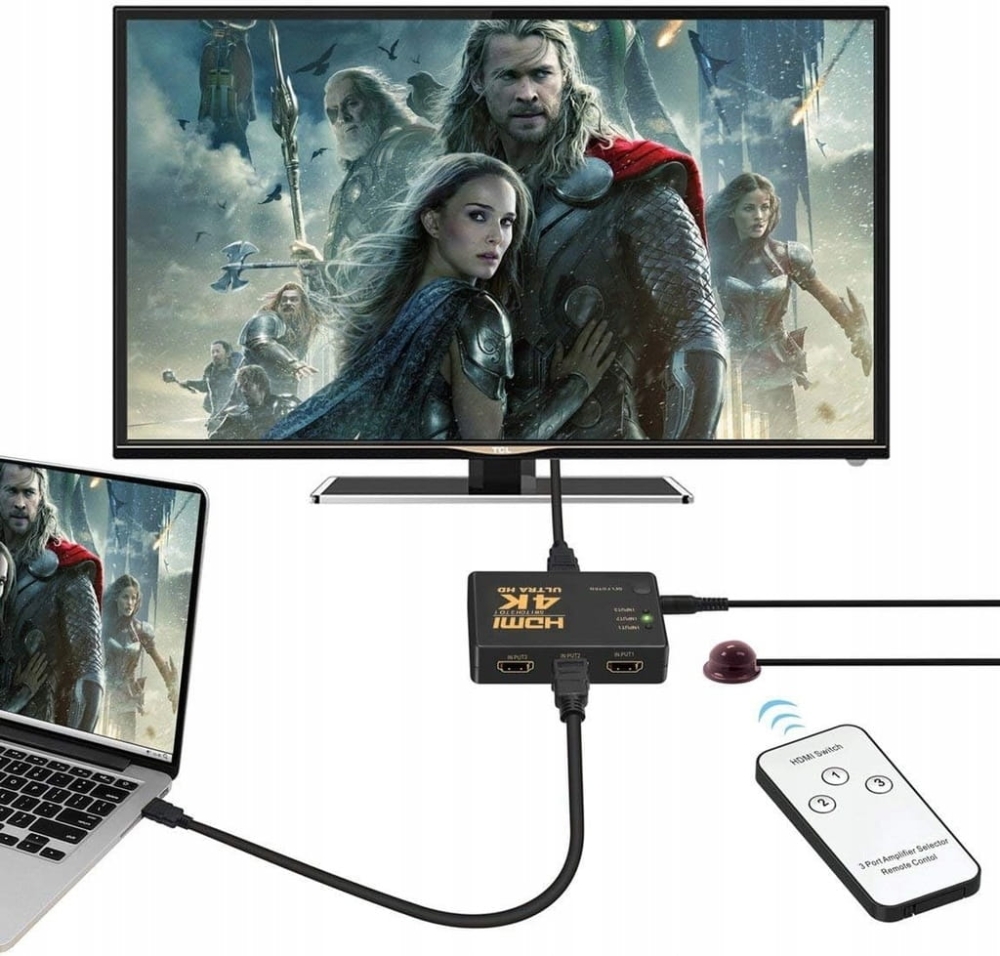 SWITCH 3x HDMI PRZEŁĄCZNIK ROZDZIELACZ ULTRA HD 4K