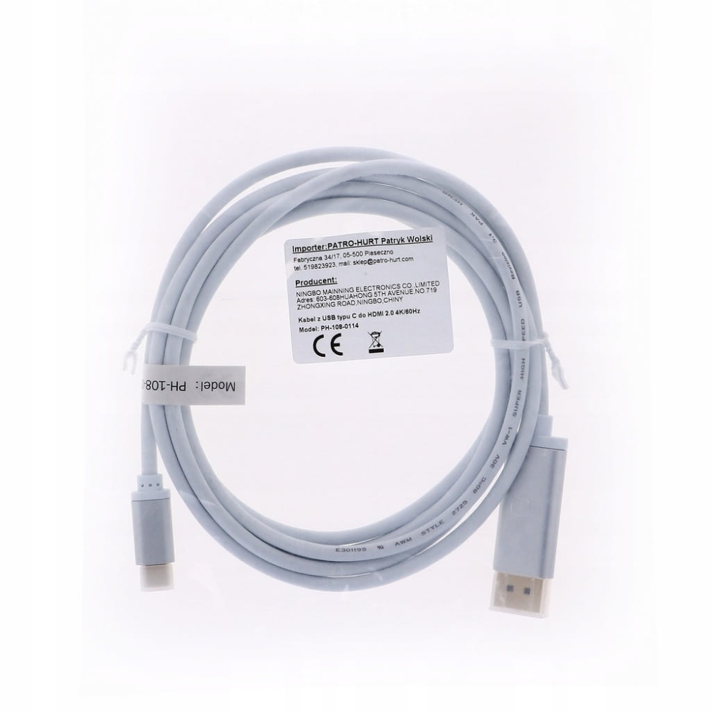 Kabel USB C do DISPLAYPORT 1,8M DP 4K Thunderbolt