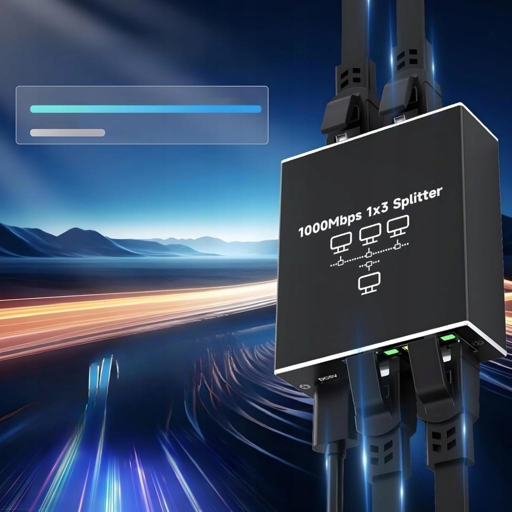 SPLITTER LAN 1x3 ADAPTER ROZDZIELACZ SWITCH 2xRJ45 ETHERNET 1000Mb GIGABIT