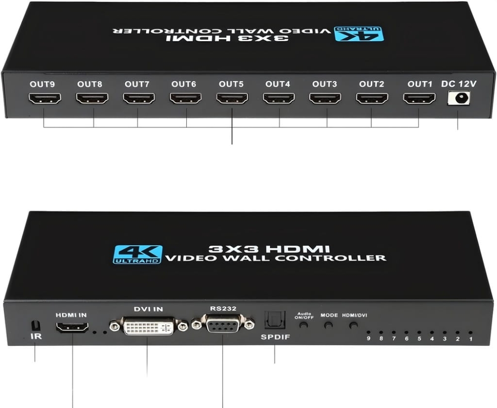 KONTORLER ŚCIANY ŚCIENNY VIDEO WALL HDMI 3X3 ROZGAŁĘŹNIK MATRYCA 9 EKRANÓW
