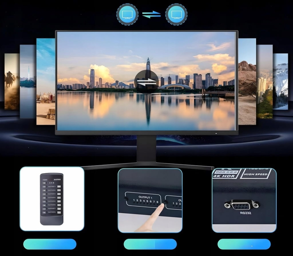 MATRIX HDMI 2.0 8x8 PRZEŁĄCZNIK SWITCH HDCP 2.2 RS232 8 WEJŚĆ - 8 WYJŚĆ
