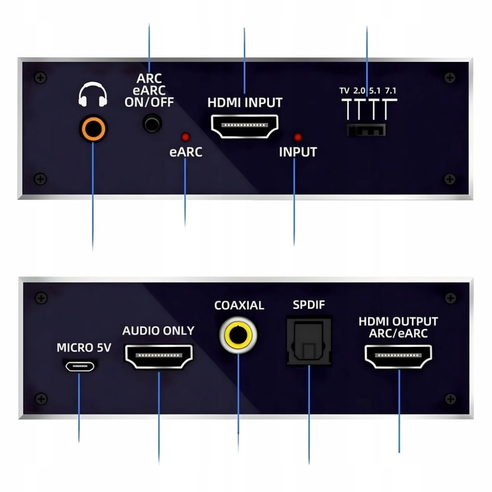 Ekstraktor HDMI 2.1 TOSLINK KONWERTER ATMOS 7.1 eARC HDCP 2.3 8K 4K 120Hz