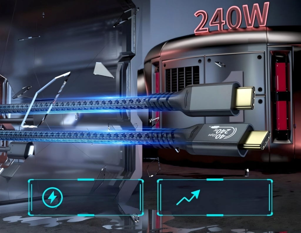 KABEL USB4 Thunderbolt 4 240W 40Gbps 120Hz PRZEWÓD USB C NYLON OPLOT 1,5M