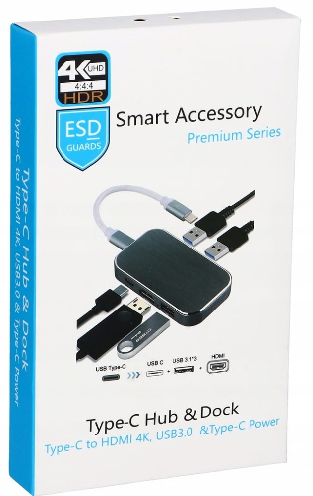 HUB USB-C -> HDMI 3xUSB 3.0 PD 4K M1 ADAPTER PRZEJŚCIÓWKA 5w1 Thunderbolt 3