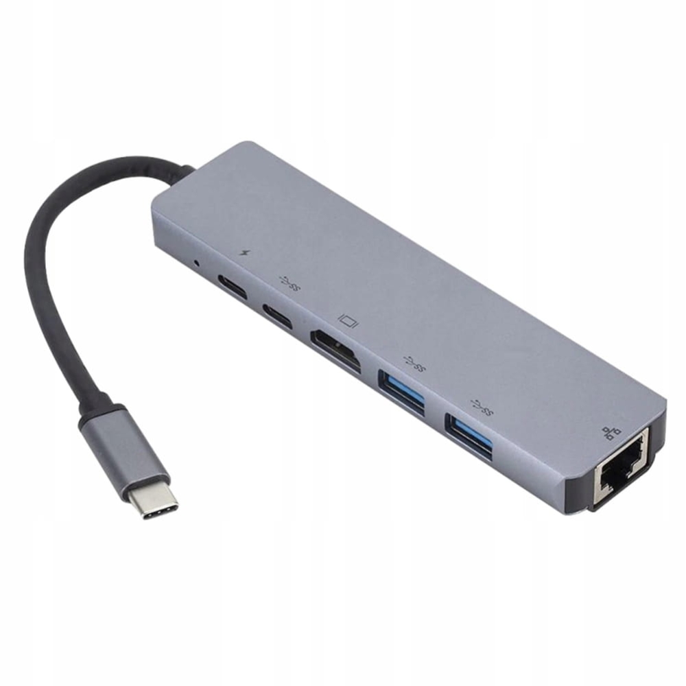 HUB USB-C -> HDMI 2xUSB 3.0 RJ45 LAN PD MacBook M1 ADAPTER 6w1 Thunderbolt