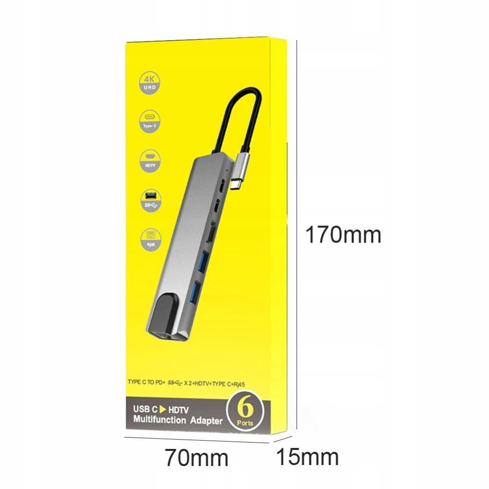 HUB USB-C -> HDMI 2xUSB 3.0 RJ45 LAN PD MacBook M1 ADAPTER 6w1 Thunderbolt