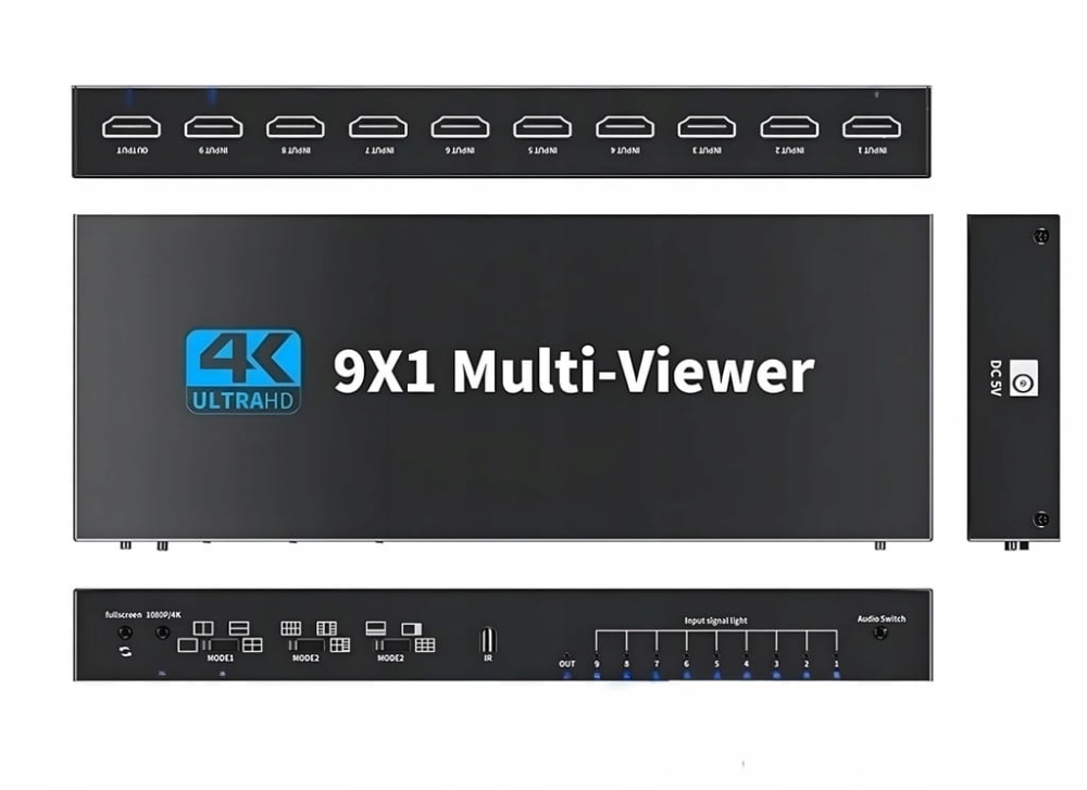DZIELNIK OBRAZU HDMI 9x1 MULTI VIEWER PRZEŁĄCZNIK 9x1 Rozdzielacz 4K PILOT
