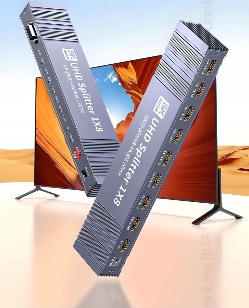 SPLITTER HDMI 2.1 1x8 ROZDZIELACZ ULTRAHD HDCP 2.3 8K60HZ 4K 120HZ - 8 TV