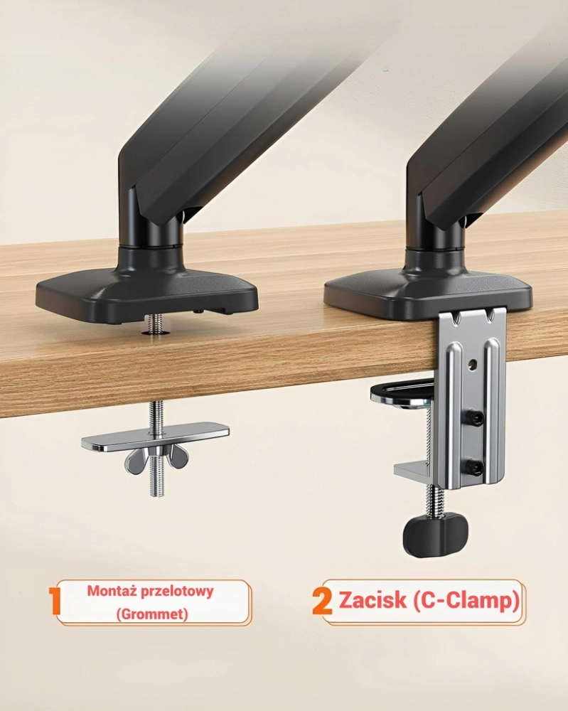 Uchwyt ramię do monitora 17–49” Gazowe 10kg VESA 75x75 100x100 Regulowany