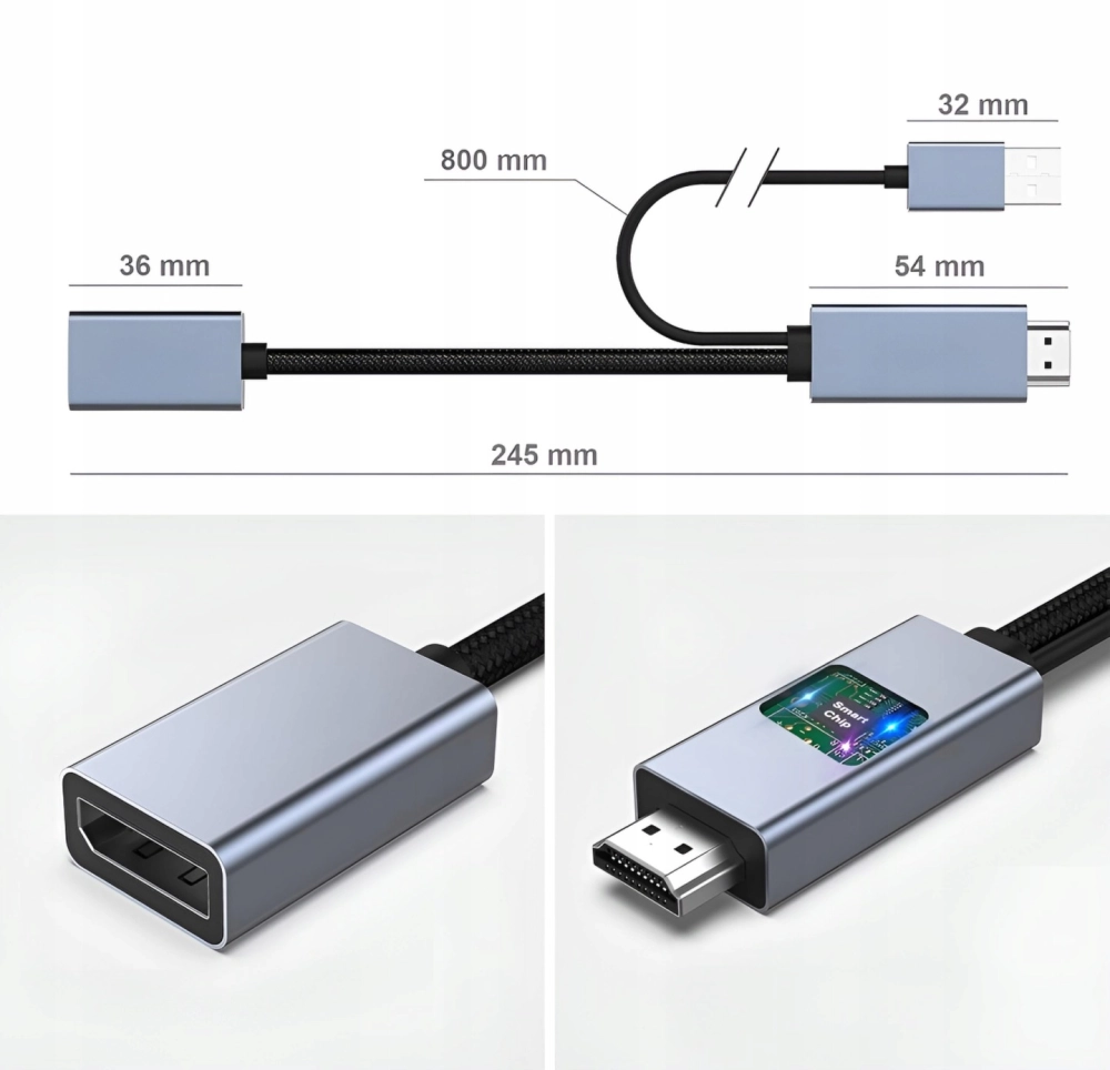 Konwerter HDMI do Displayport Adapter DP 4K@30Hz