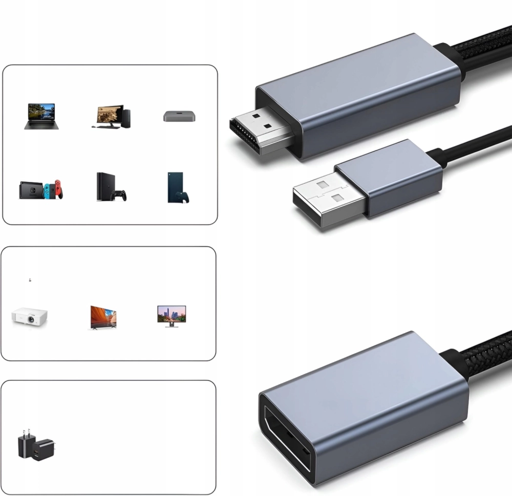 Konwerter HDMI do Displayport Adapter DP 4K@30Hz