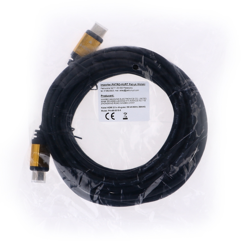 Kabel HDMI 2.0 5M UHD 2160P 4K/60Hz 3D 48bit 28AWG